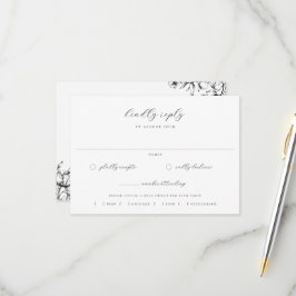 Zwart Bloemen Bruiloft Maaltijd Keuze RSVP Kaartje