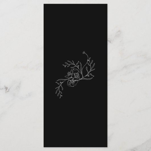 Zwart  Bloemen Bruiloft Menu (Achterkant)