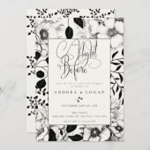 Zwart Bloemen bruiloft repetitie diner Kaart (Voorkant / Achterkant)