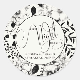 Zwart Bloemen bruiloft repetitie diner Ronde Sticker