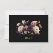 Zwart Bloemen Bruiloft RSVP (Achterkant)