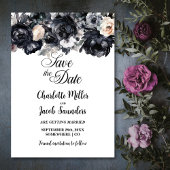 Zwart Bloemen Bruiloft Save the Date