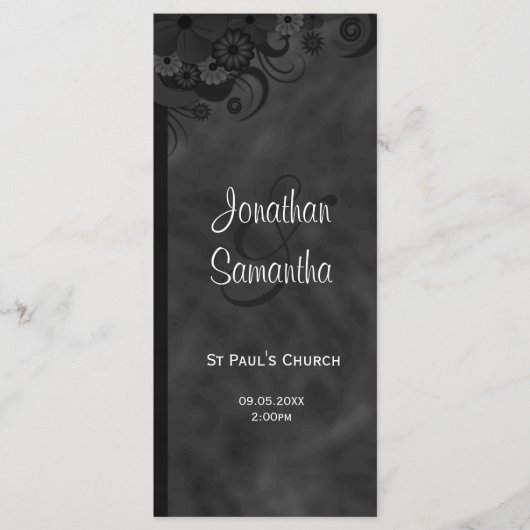 Zwart Bloemen Chalkboard Gothic Trouwprogramma's Programmakaart (Voorkant)