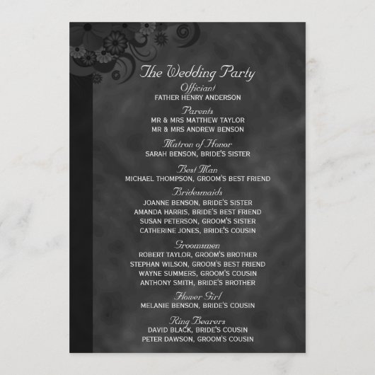 Zwart Bloemen Chalkboard Gotische bruiloft program Programmakaart (Achterkant)