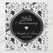 Zwart Bloemen Damask - 25e Jubileum Wijn Etiket