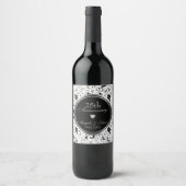 Zwart Bloemen Damask - 25e Jubileum Wijn Etiket (Voorkant)