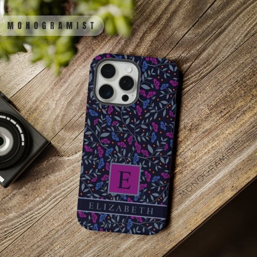 Zwart Bloemen Donker Paarse Blauwe Bloemen iPhone Hoesje