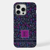 Zwart Bloemen Donker Paarse Blauwe Bloemen iPhone Hoesje (Achterkant)