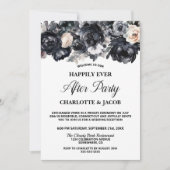 Zwart Bloemen Elopement Bruiloft Receptie Kaart (Voorkant)