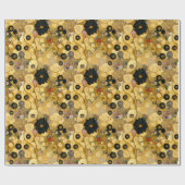 Zwart Bloemen en Goud Abstract | Klimtesk Cadeaupapier (Vlak)