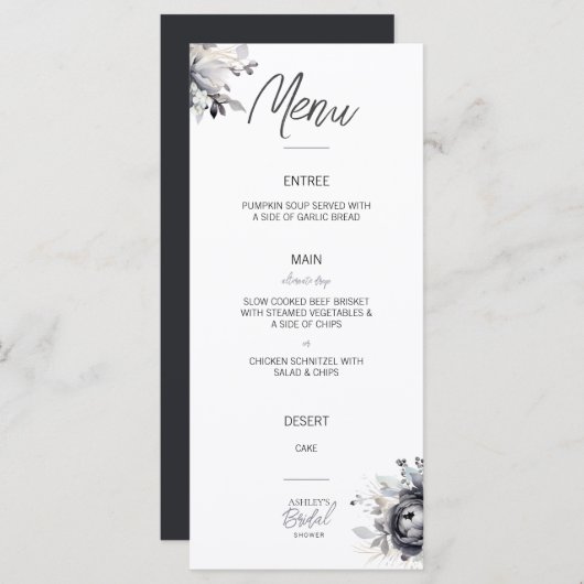 Zwart Bloemen Flat Menu (Voorkant / Achterkant)