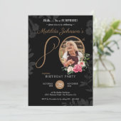 Zwart Bloemen Foto 80e Verrassingsverjaardagsfeest Kaart (Staand voorkant)