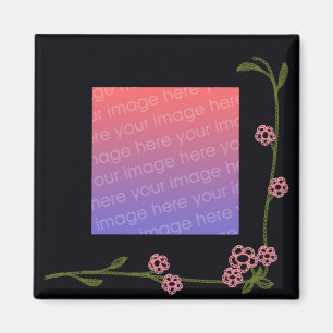 Zwart Bloemen Foto Lijst Magneet