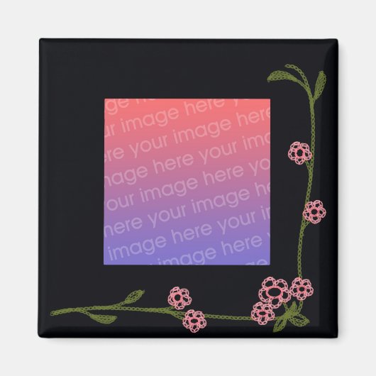 Zwart Bloemen Foto Lijst Magneet (Voorkant)