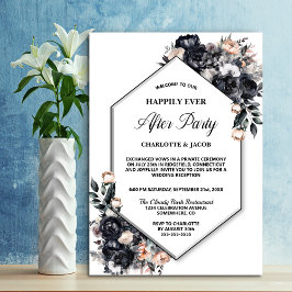 Zwart Bloemen Geometrische Elopement Bruiloft Rece Kaart