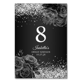 Zwart Bloemen Glam Zilver Glitter Zoet Zestien Kaart