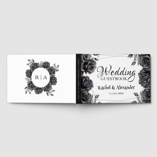 Zwart Bloemen Gotisch Bruiloft Gastenboek (Volledig)