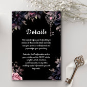 Zwart Bloemen Gotische bruiloft Details Informatiekaartje