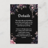 Zwart Bloemen Gotische bruiloft Details Informatiekaartje (Voorkant)
