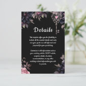 Zwart Bloemen Gotische bruiloft Details Informatiekaartje (Staand voorkant)