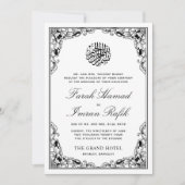 Zwart Bloemen Goud Lijst Islamitisch Moslim Bruilo Kaart (Voorkant)