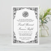 Zwart Bloemen Goud Lijst Islamitisch Moslim Bruilo Kaart (Staand voorkant)