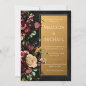 Zwart Bloemen Goud Moderne Bruiloft Kaart (Voorkant)