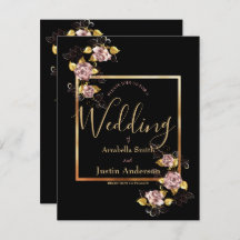 Zwart Bloemen Goud Script Elegante bruiloft