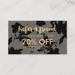 Zwart Bloemen Goud Tekst Grijs Salon Referral Kaar