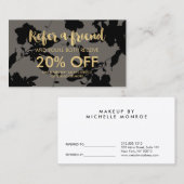 Zwart Bloemen Goud Tekst Grijs Salon Referral Kaar (Voorkant / Achterkant)