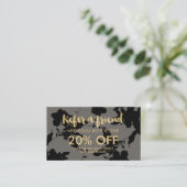 Zwart Bloemen Goud Tekst Grijs Salon Referral Kaar (Staand voorkant)