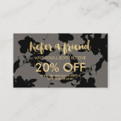 Zwart Bloemen Goud Tekst Grijs Salon Referral Kaar (Voorkant)