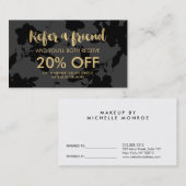 Zwart Bloemen Goud Tekst Salon Verwijzing Kaart (Voorkant / Achterkant)