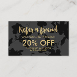 Zwart Bloemen Goud Tekst Salon Verwijzing Kaart