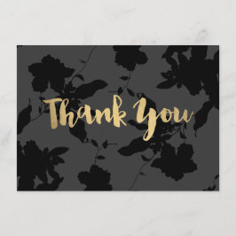 Zwart Bloemen Gouden Tekst Dank je kaart Notitiekaartje