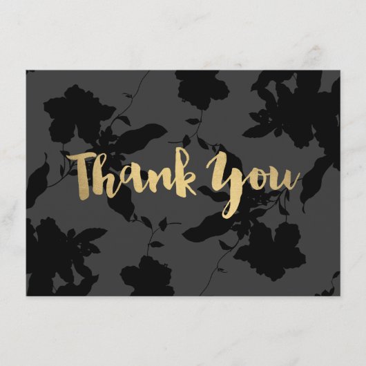 Zwart Bloemen Gouden Tekst Dank je kaart Notitiekaartje (Voorkant)