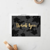 Zwart Bloemen Gouden Tekst Dank je kaart Notitiekaartje (Voorkant / Achterkant in situ)