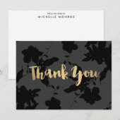 Zwart Bloemen Gouden Tekst Dank je kaart Notitiekaartje (Voorkant / Achterkant)