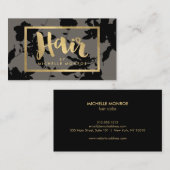 Zwart Bloemen Gouden Tekst Haarstylist Grijs Visitekaartje (Voorkant / Achterkant)