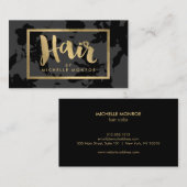 Zwart Bloemen Gouden Tekst Haarstylist Visitekaartje (Voorkant / Achterkant)