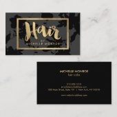 Zwart Bloemen Gouden Tekst Haarstylist Visitekaartje (Voorkant / Achterkant)