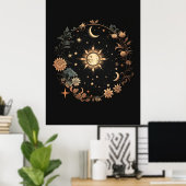 Zwart Bloemen Hemelse Boho Wall Art Poster (Thuiskantoor)