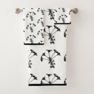Zwart Bloemen Herhaal op witte badhanddoek set Bad Handdoek