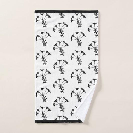 Zwart Bloemen Herhaal op witte badhanddoek set Bad Handdoek (Handdoek)