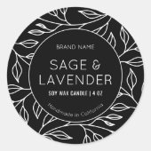 Zwart  Bloemen Kaars Potje Lid Ronde Label (Voorkant)