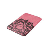 Zwart Bloemen Kant Roze Damasks Monogrammed Badmat (Gekanteld)
