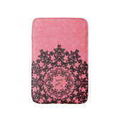Zwart Bloemen Kant Roze Damasks Monogrammed Badmat (Voorkant Verticaal)