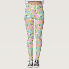 zwart Bloemen kleurrijke Pastel dambord patroon Leggings