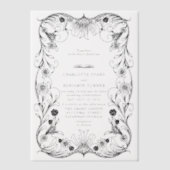 Zwart  Bloemen  Lijst bruiloft Vellum Uitnodigingen (Voorkant)