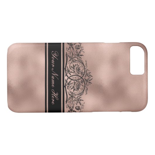 Zwart Bloemen Lijst op Roos Goud Gradient Metal Case-Mate iPhone Case (Achterkant (Horizontaal))